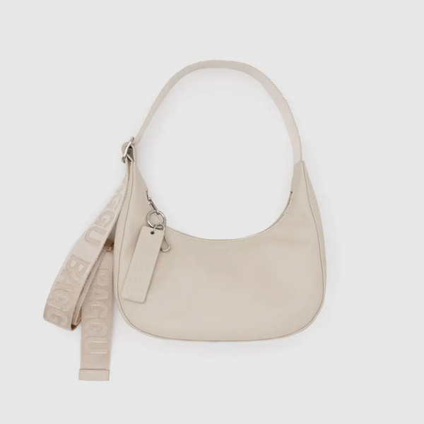 Cream Baggu Small Recycled Leather Crescent Bag at Golden Rule Gallery