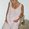 Crimson Red Stripe Linen Sleeveless Top