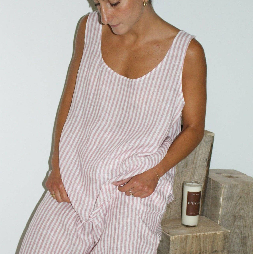Crimson Red Stripe Linen Sleeveless Top