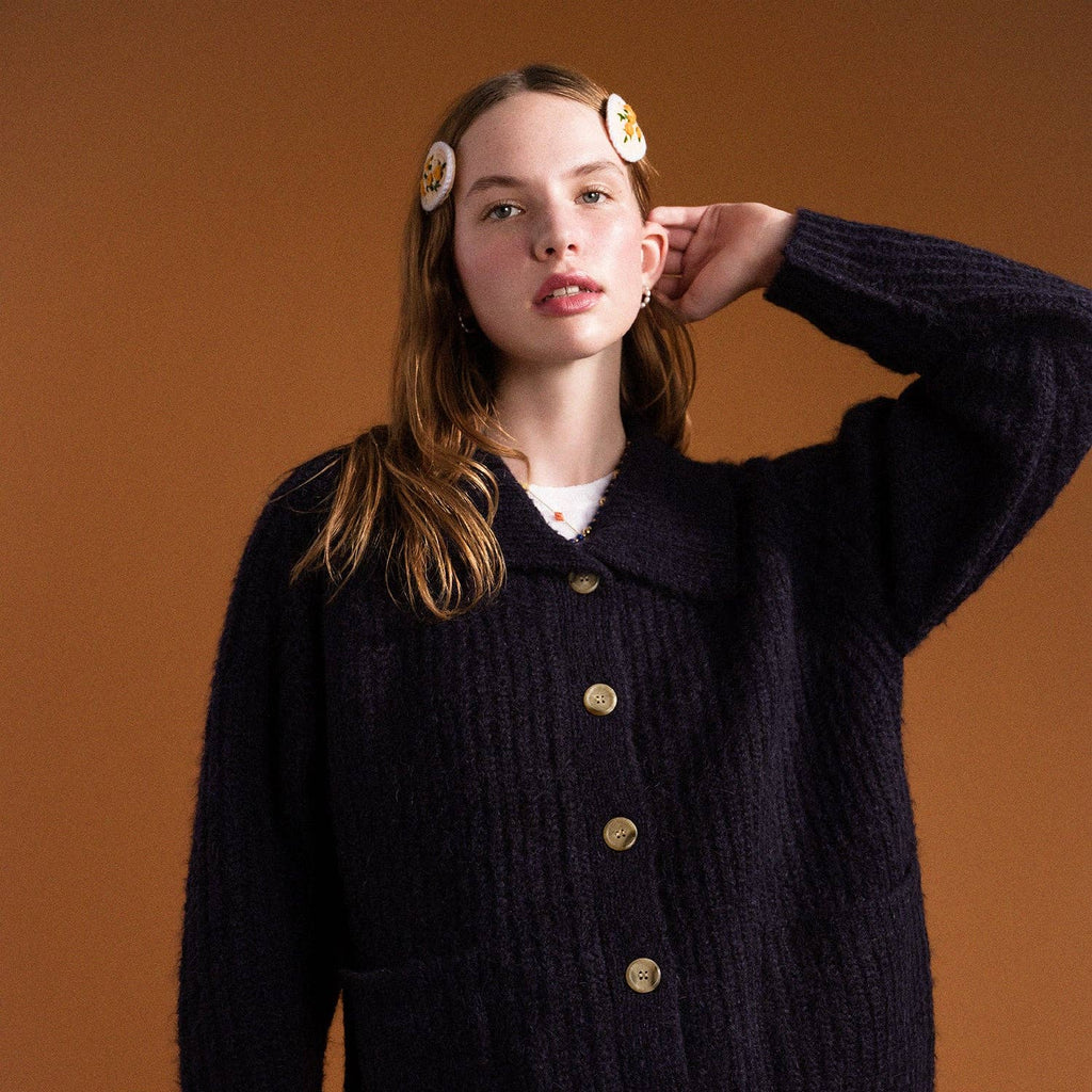 Model in Crochet Floral Hair clips 