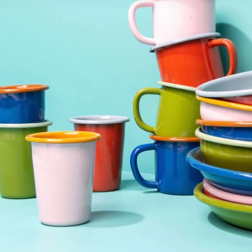 Crow Canyon x The Get Out Green Pink and Orange Colored Enamelware