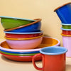 Crow Canyon Home Enamelware Set in Pink Red Orange Green and Blue 