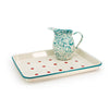 Dan Pelosi x CCH Tomato Blue Rimmed Enamelware Trays and Pitcher at Golden Rule Gallery