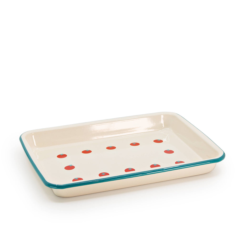 Dan Pelosi x CCH Tomato Blue Rimmed Enamelware Trays at Golden Rule Gallery