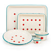 Dan Pelosi x CCH Tomato Blue Rimmed Enamelware Variety Trays and Bowls at Golden Rule Gallery