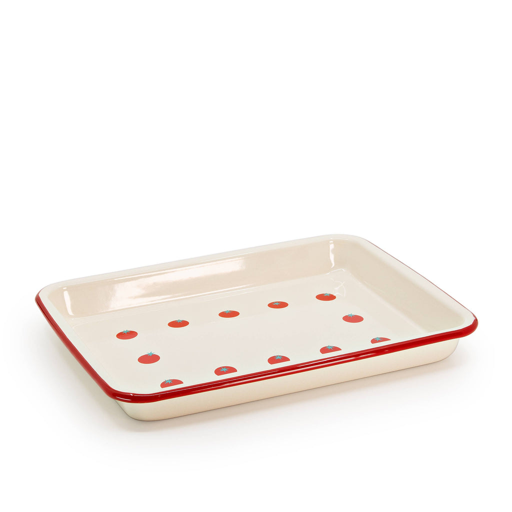 Dan Pelosi x CCH Tomato Red Rimmed Enamelware Trays at Golden Rule Gallery