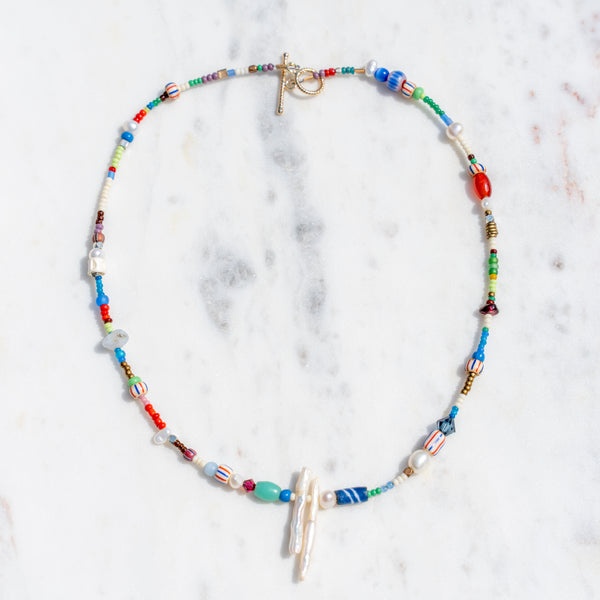 Handmade Pearl, Gem, and Vintage Glass Bead Necklace