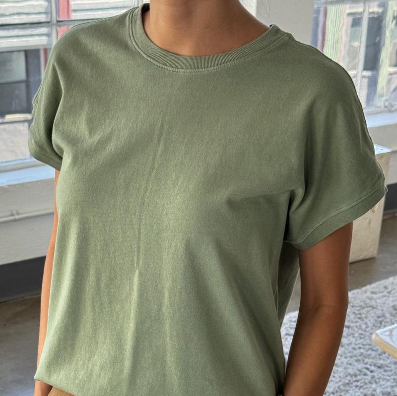 Model Wearing Green Le Bon Shoppe Tee