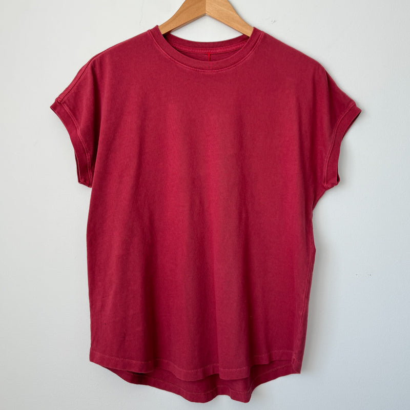 Cupped Sleeve Red Short Sleeve Tee Shirt