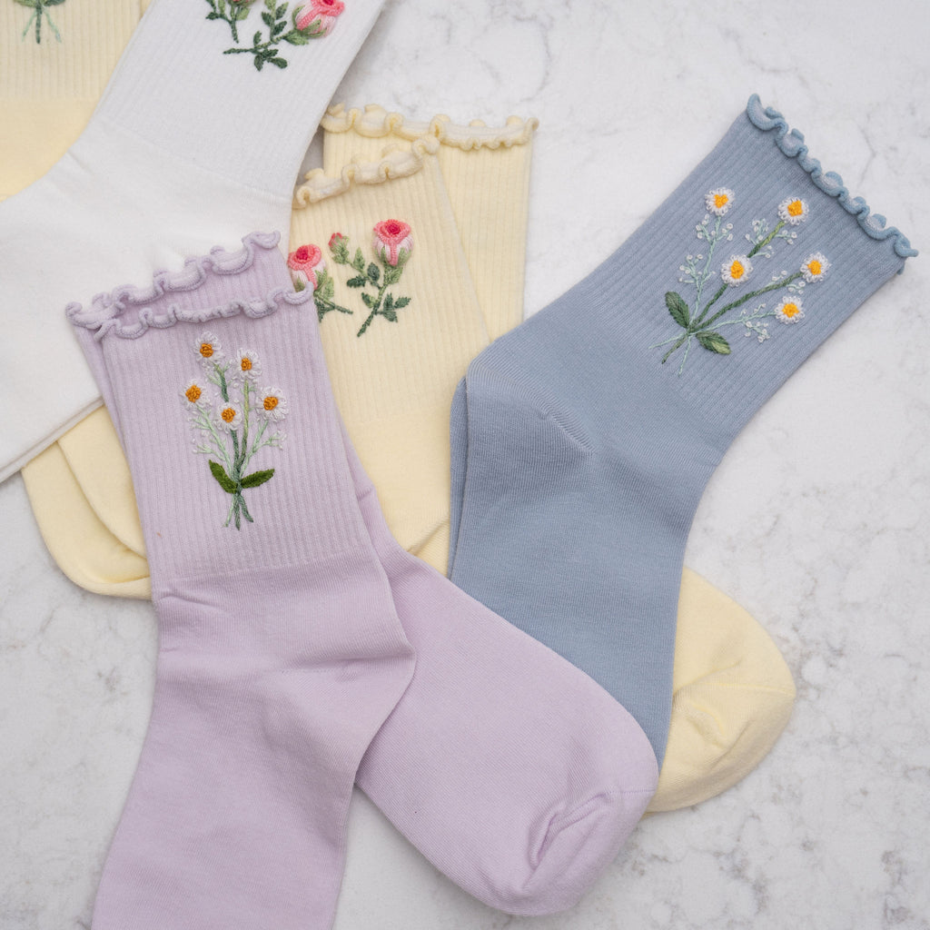Embroidered Floral Ruffle Socks Locally Made