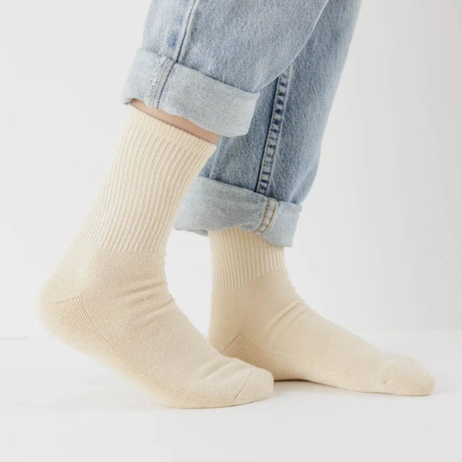 Ecru Cream Ribbed Baggu Socks at Golden Rule Gallery