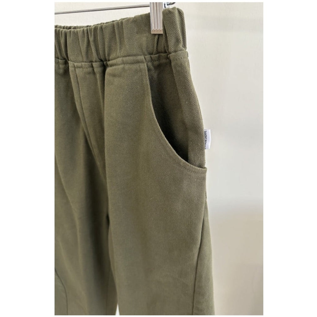 Close Up of Army Green Cargo Denim Pants
