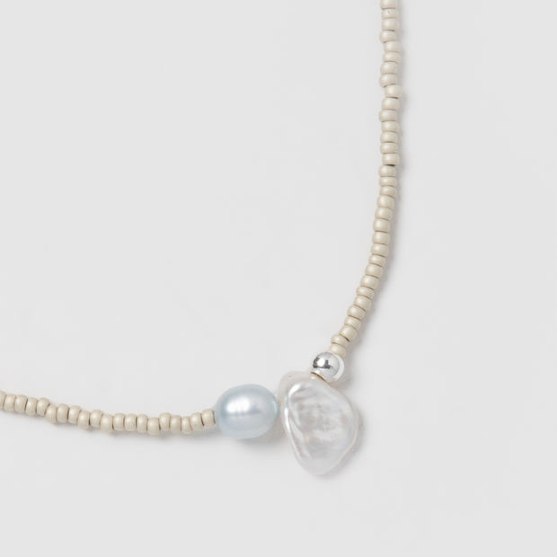 17" Beaded Necklace With Freshwater Pearls and 925 Sterling Silver Bead