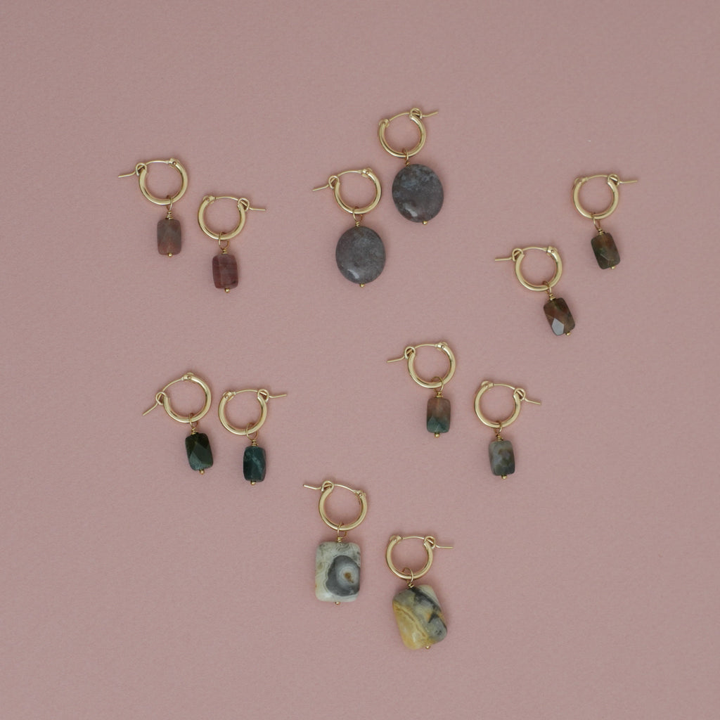 Fancy Jasper Gold Hoop Earrings at Golden Rule Gallery