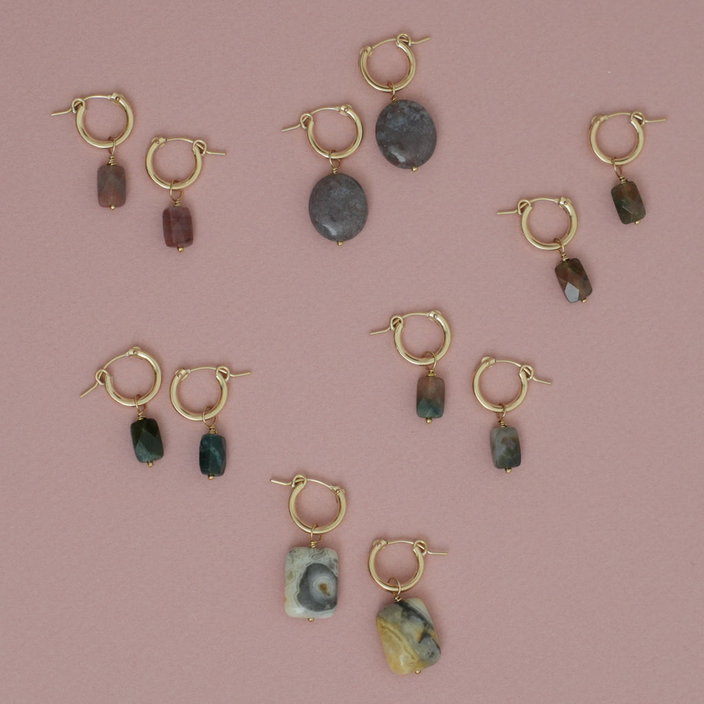 Fancy Jasper Gold Hoop Earrings at Golden Rule Gallery