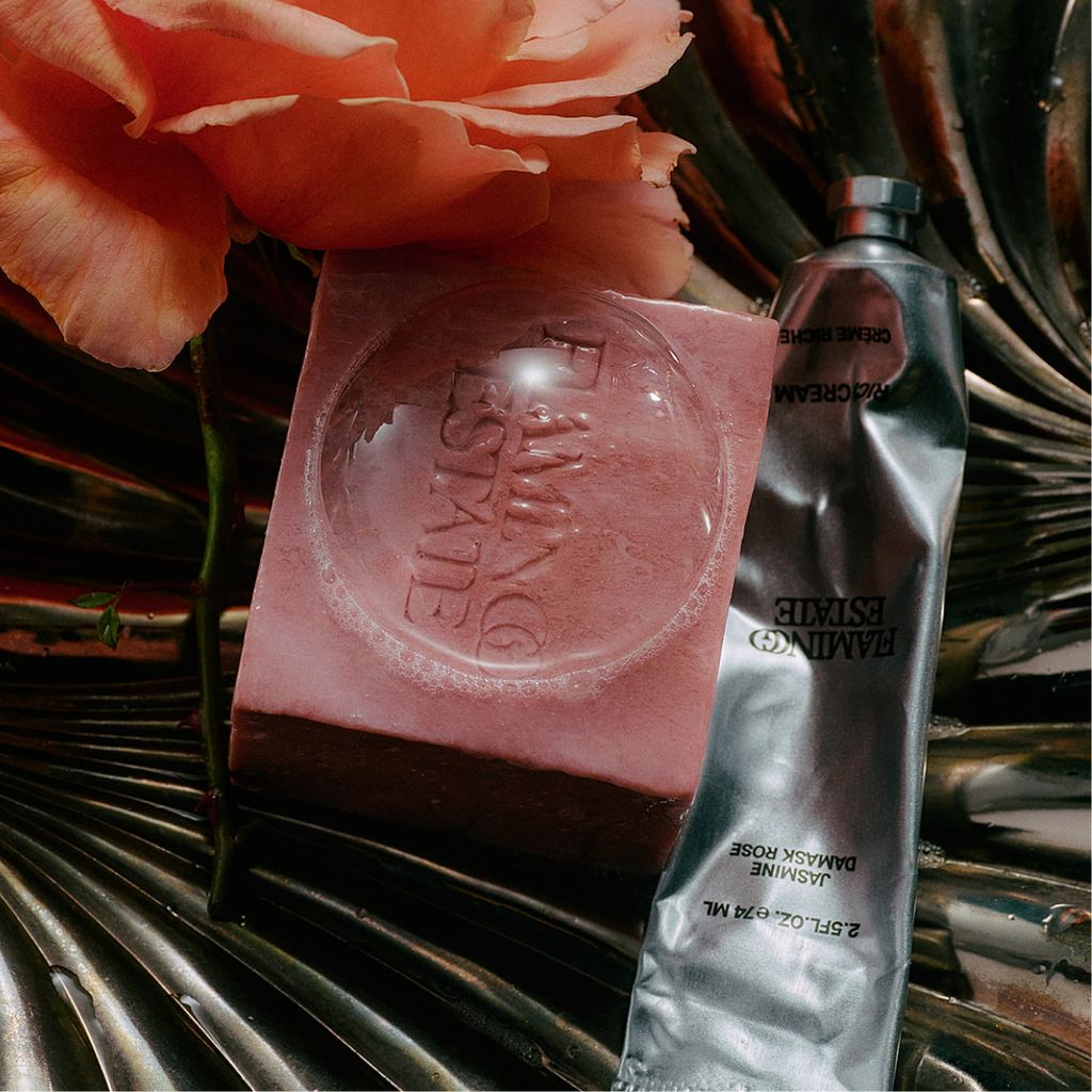 Hand Cream and Bar Soap of Jasmine Damask Rose by Flamingo Estate