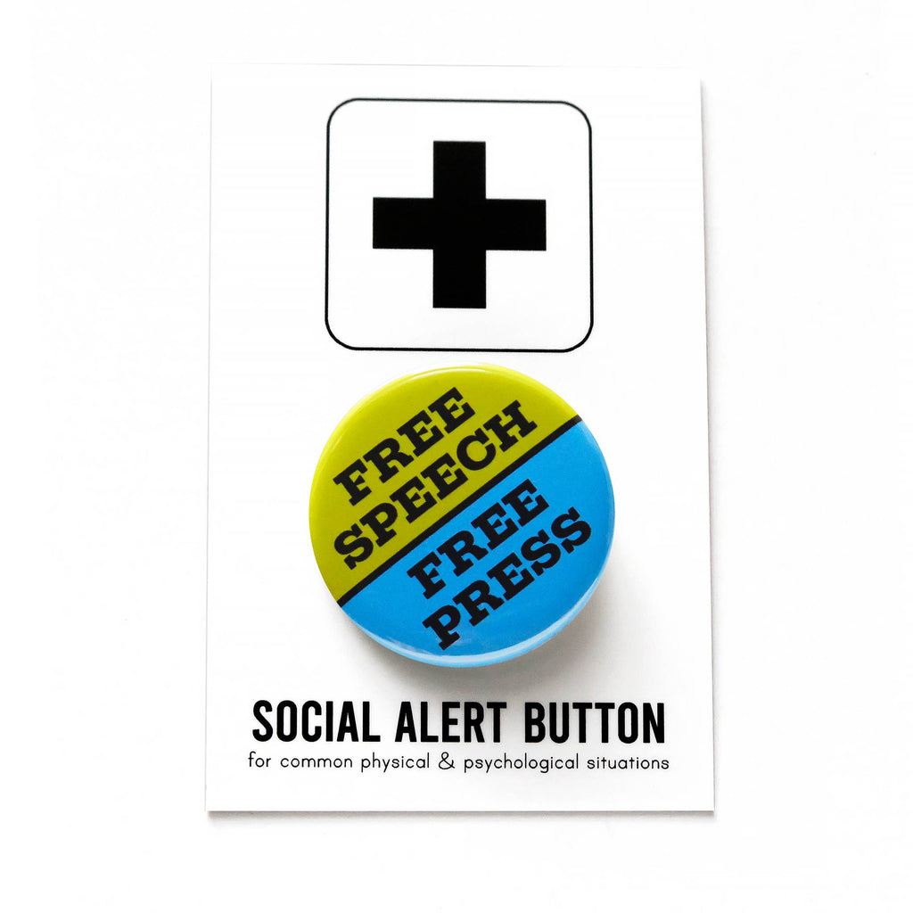 Free Speech Free Press Activism Pinback Button at Golden Rule Galley in Minneapolis