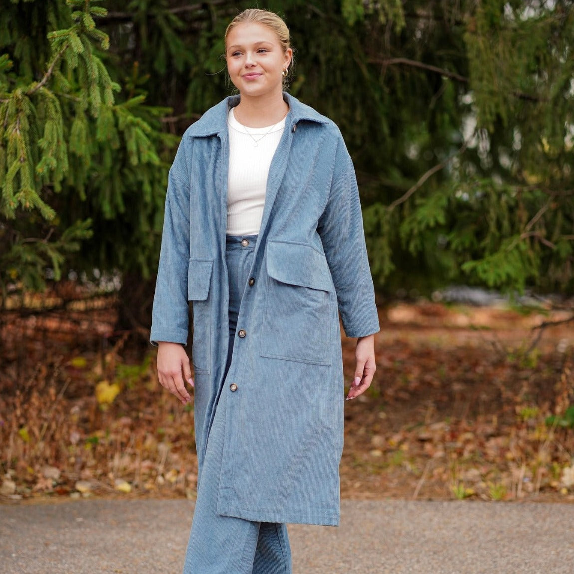 ジャケット・アウター GRID CORDUROY LONG JACKET reverberate Rita Row Renner Long Corduroy Jacket in Blue – GOLDEN RULE GALLERY