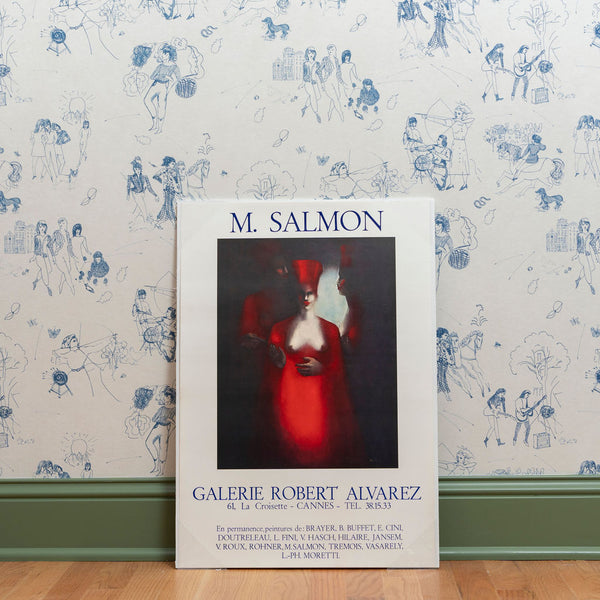 Vintage 1970s Salmon French Gallery Exhibition Poster