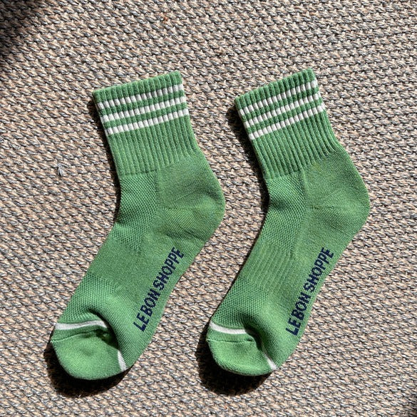 Green Stripe Short Tube Socks