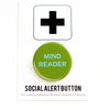 Green button labeled 'Mind Reader' with a black cross symbol above it on a white background.