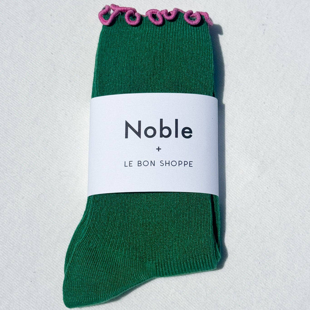 Noble X Le Bon Shoppe Green and Pink Ruffle Socks