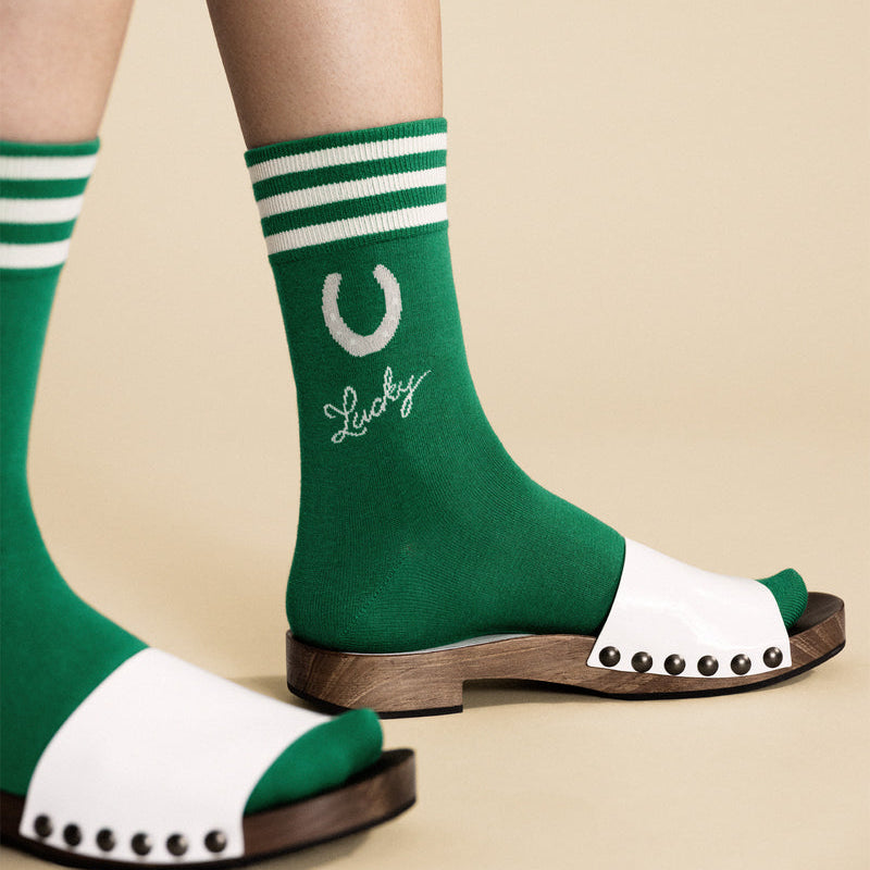 Green Striped Lucky Horseshoe Socks by Hansel from Basel