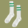 White Knit Cottage Socks with Green Varsity Stripes