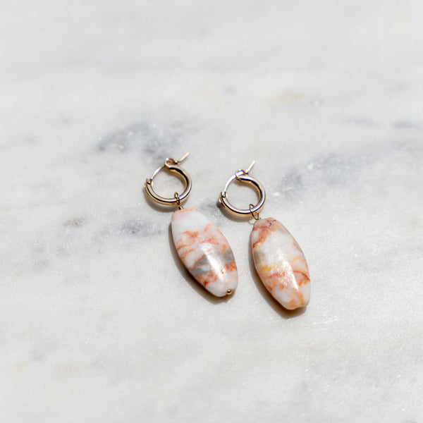 Red Marble Gold Hoop Earrings