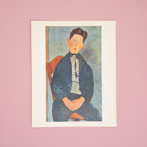 Rare Vintage Mid-Century Modigliani “Boy with a Pink Shirt” Swiss Portrait Art Print