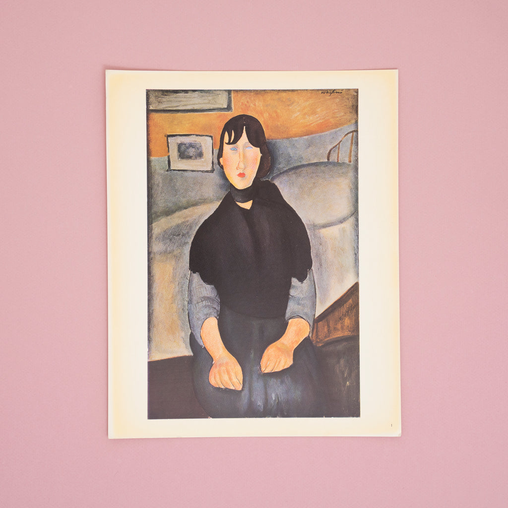 Rare Vintage Mid-Century Modigliani “The Working Girl” Swiss Portrait Art Print