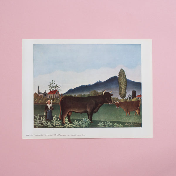 Vintage 1959 Rousseau "Landscape with Cattle" Art Print at Golden Rule Gallery in Excelsior