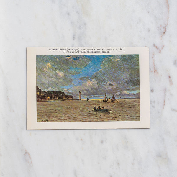 Vintage 1959 Claude Monet "The Breakwater at Honfleur" Mini Offset Lithograph At Golden Rule Gallery, Minnesota