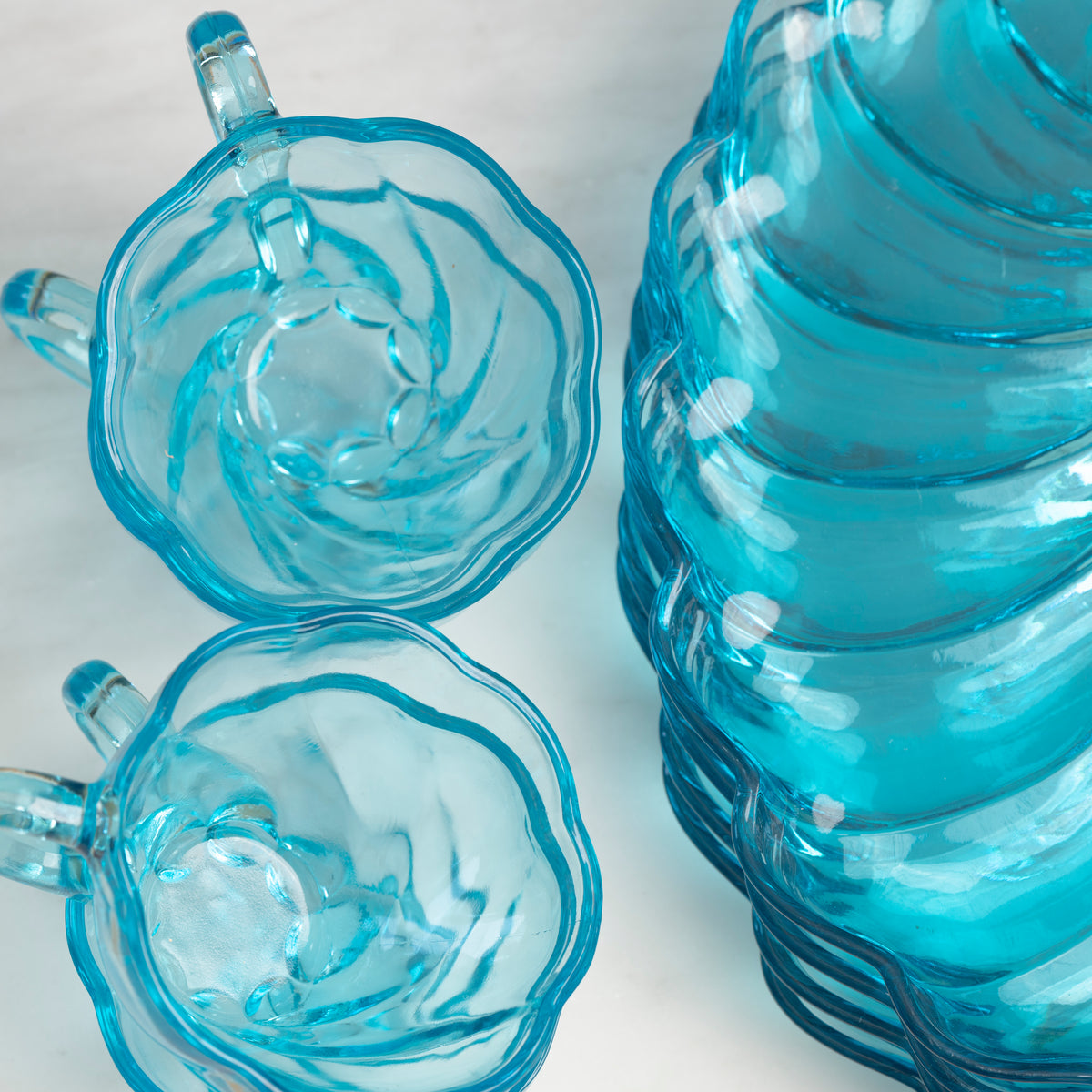 Vintage 1960s Blue Glass Hazel Atlas Capri Snack Sets | Aqua