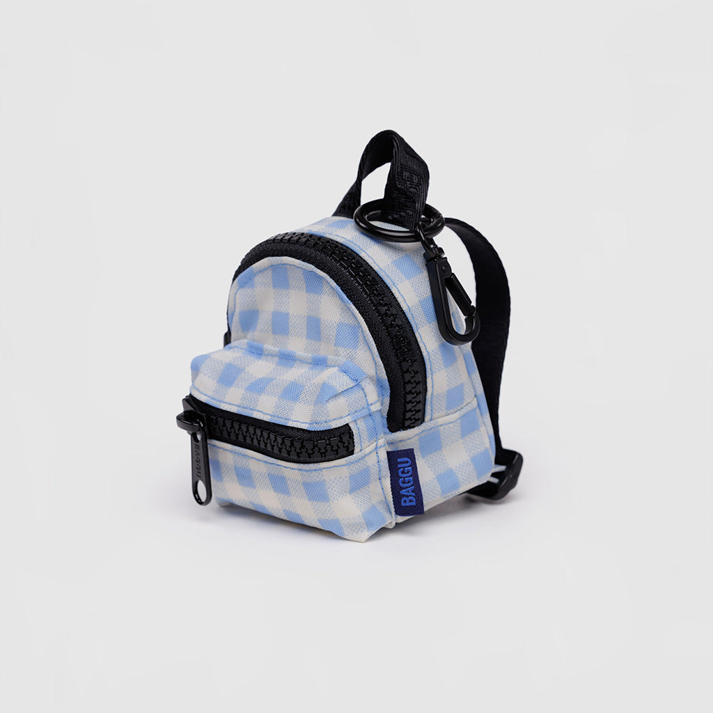 Gingham Baggu Backpack Charm in Light Blue at Golden Rule Gallery