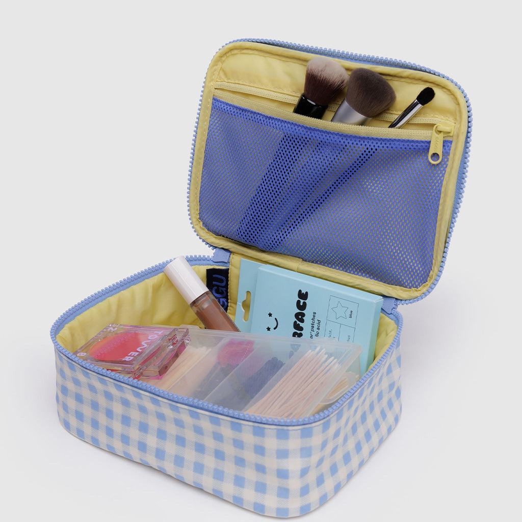 Gingham Baggu Small Cosmetic Case in Blue at Golden Rule Gallery