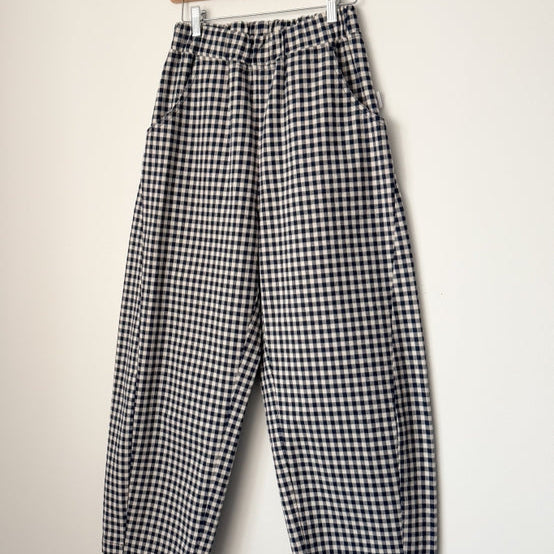 100% Cotton Gingham Pants in Navy by Le Bon Shoppe in Excelsior, MN