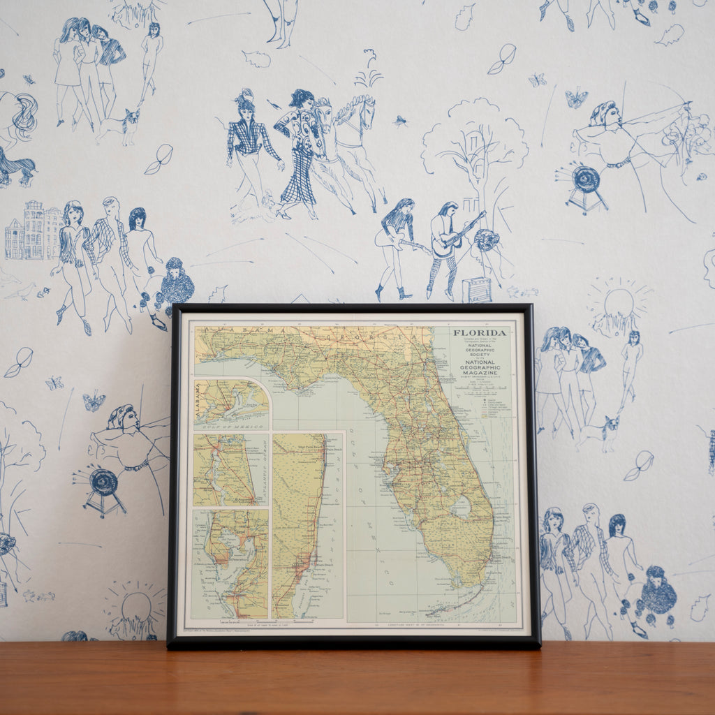 Vintage Framed Map of the State of Florida from 1930