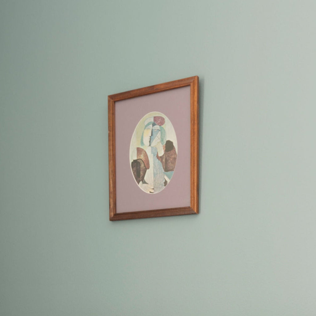 Golden Rule Framed Vintage Abstract Cubist Picasso Portrait on Farrow & Ball Oval Room Blue for Parrish House Rentals
