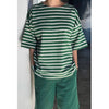 Drop Shoulder Oversized Heavy Cotton Striped Tee Shirt on Model