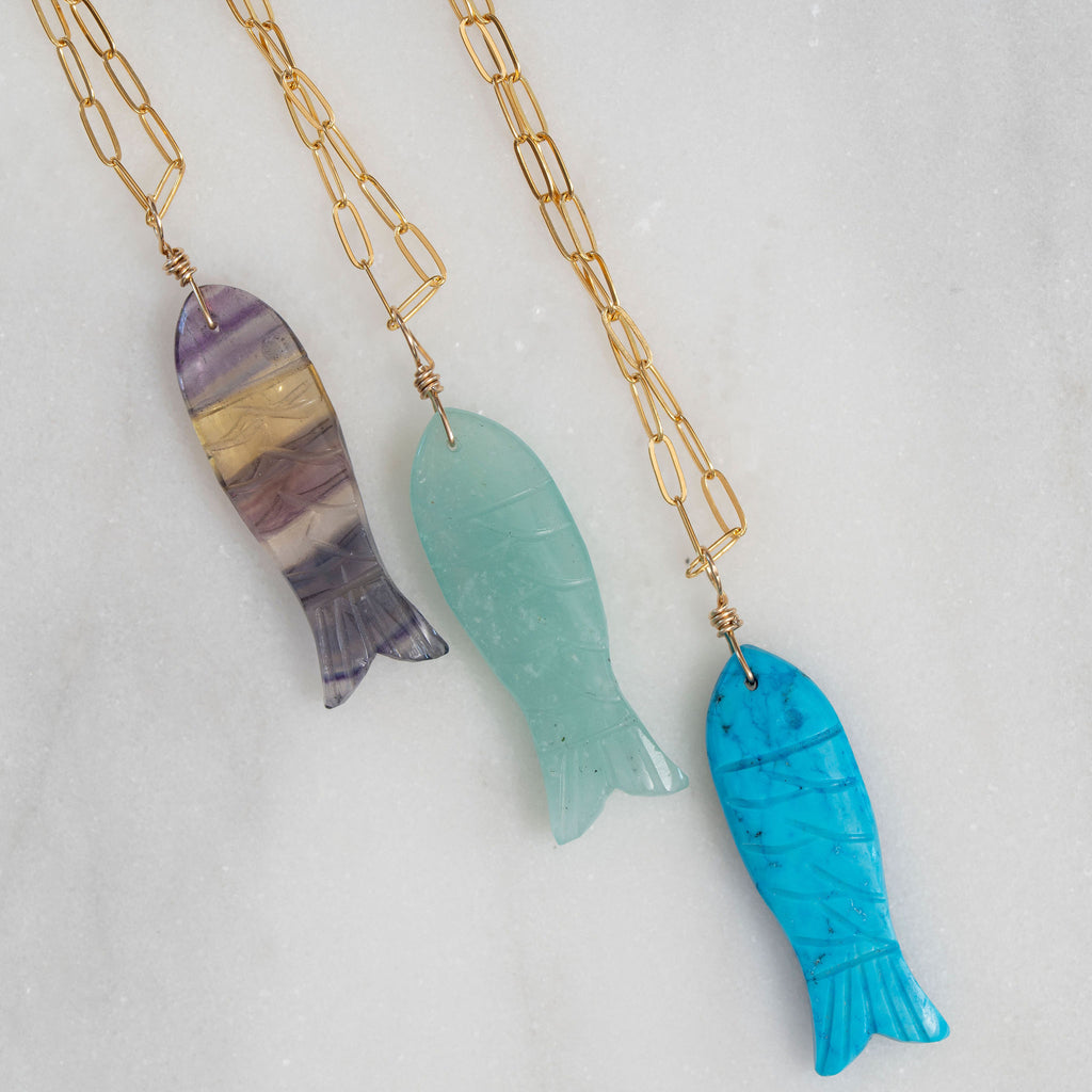 Colorful Fish Pendants on Gold Chain Necklaces