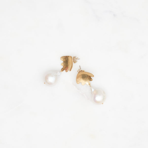 Handmade Brass and Pearl Drop Earrings