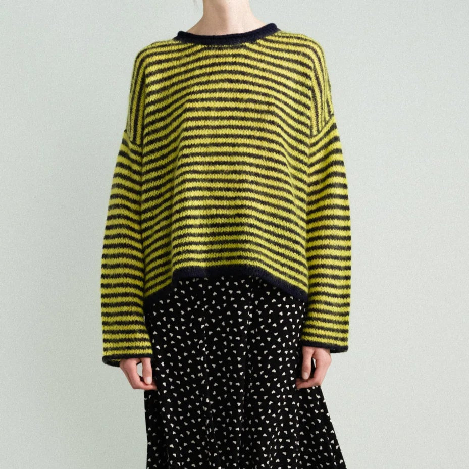 Hansel From Basel Navy and Yellow Striped Sweater at Golden Rule Gallery