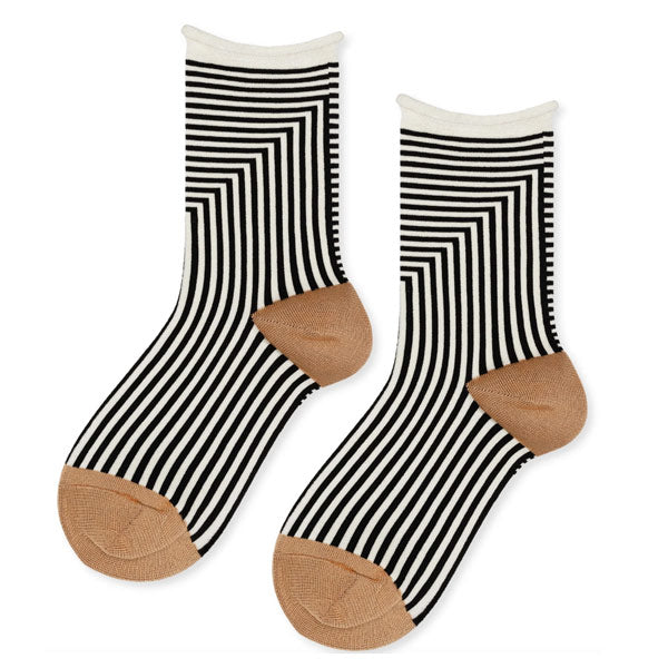 Hansel from Basel Corbusier Crew Socks in Black and White Stripe at Golden Rule Gallery