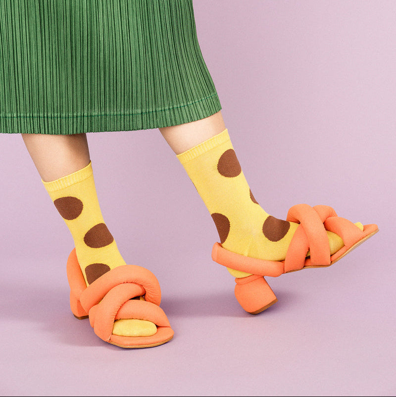 Hansel from Basel Polka Dot Rie Crew Socks in Maize at Golden Rule Gallery