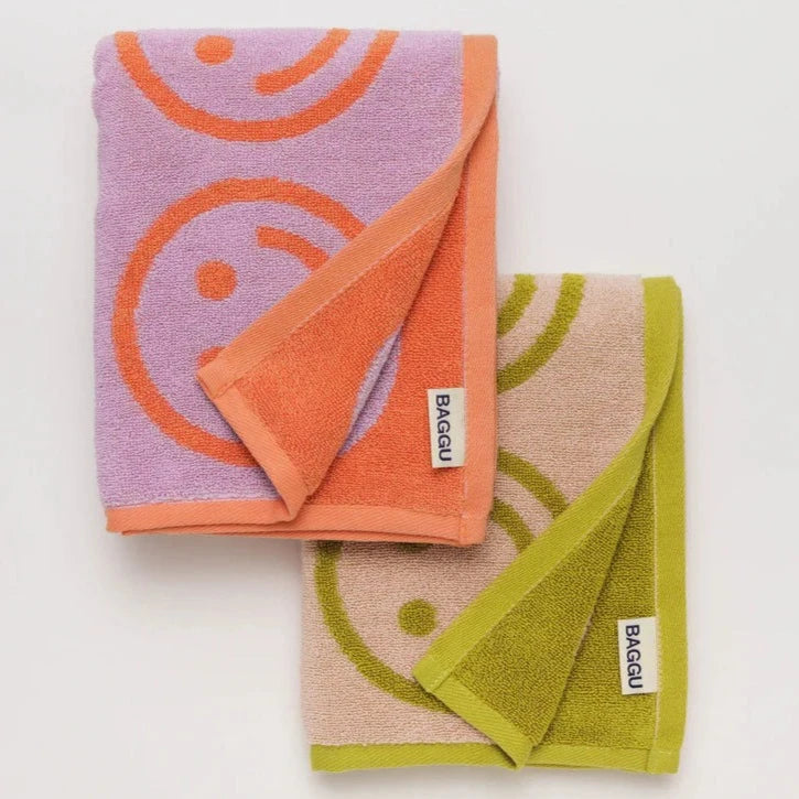 Happy Lilac Ochre Hand Towels by Baggu at Golden Rule Gallery