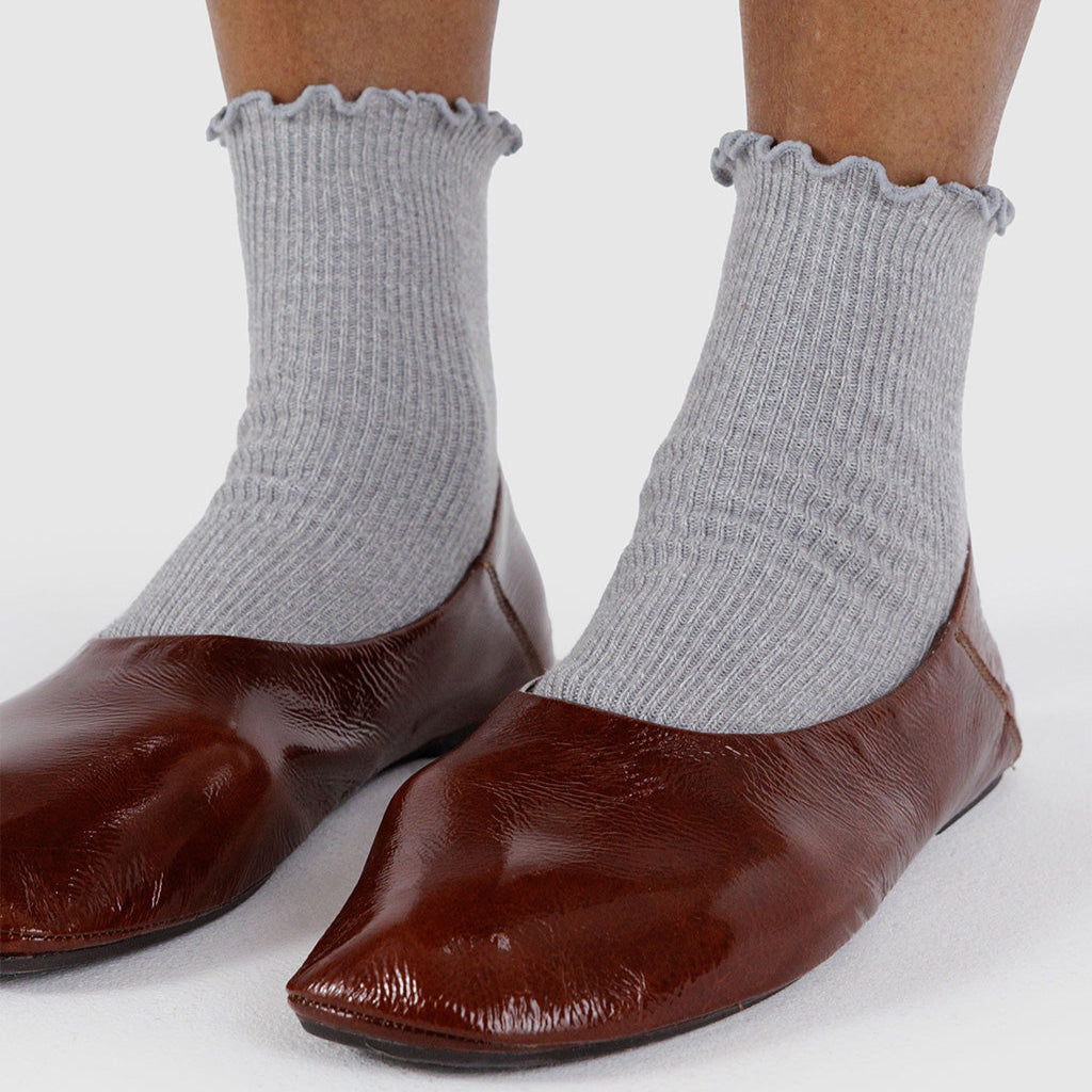 Heather Grey Baggu Lettuce Edge Socks at Golden Rule Gallery