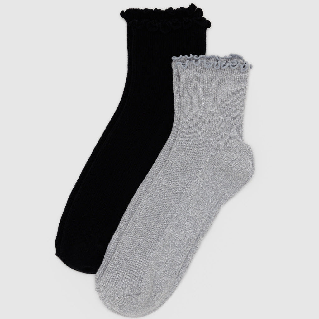 Heather Grey and Black Baggu Lettuce Edge Socks at Golden Rule Gallery