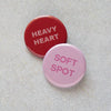 Heavy Heart and Soft Spot Pins at Golden Rule Gallery