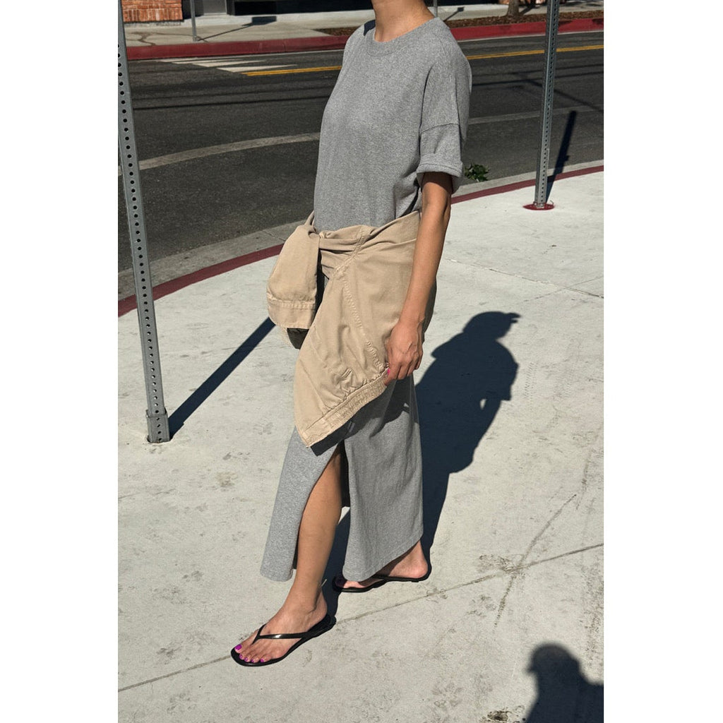 Long Grey Tee Shirt Dress with Side Slits